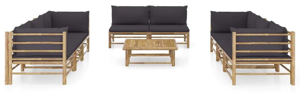 Set divani da giardino 9 pz con cuscini grigio scuro in bambù