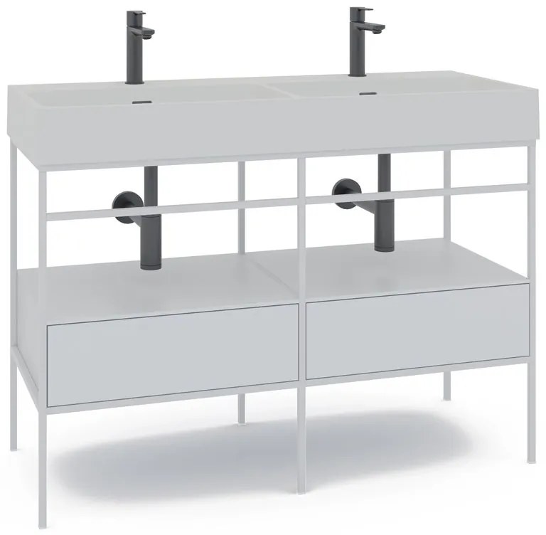 Mobile sottolavabo e lavabo Outline bianco L 120 x H 89 x P 45.5 cm 2 vasche 2 cassetti