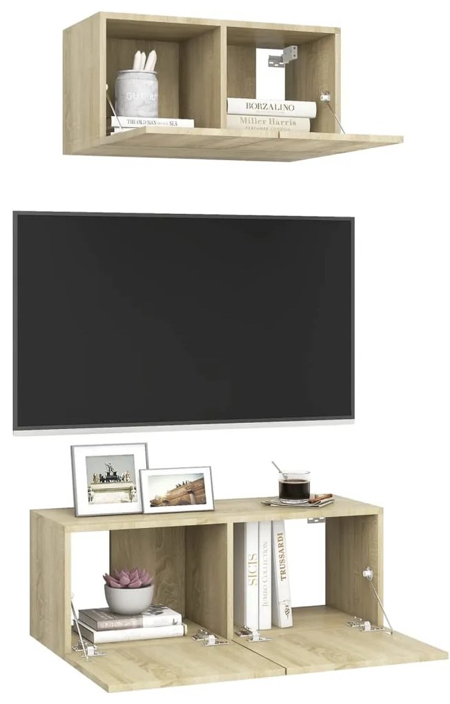 Set di mobili porta tv 2 pz rovere sonoma in legno multistrato