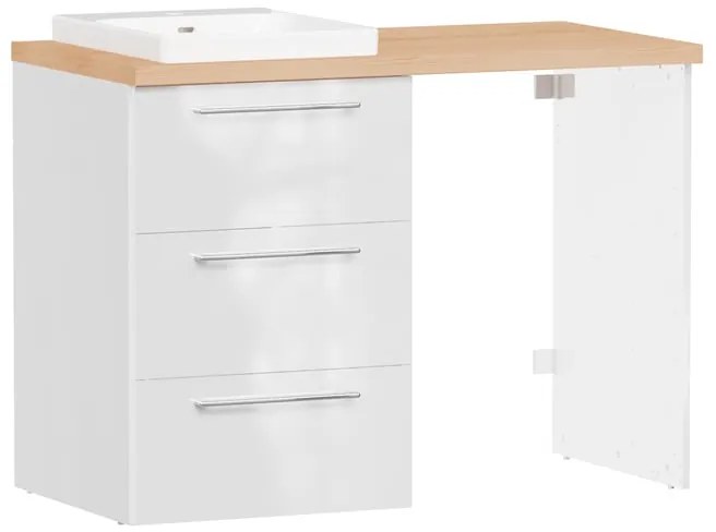 Mobile sottolavabo e lavabo con sifone Remix bianco e rovere natuale in truciolare L 122.6 x H 87.5 x P 60 cm 3 cassetti, top incluso