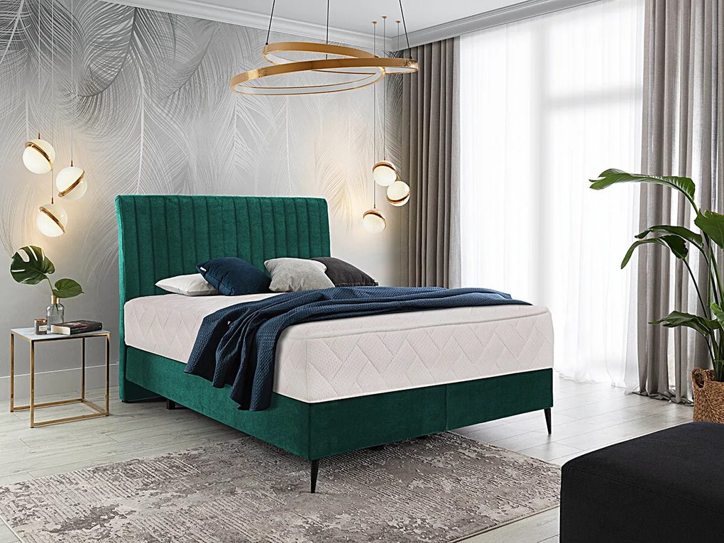 Letto matrimoniale boxspring Baviera - 160 x 200 cm , Tessuto verde