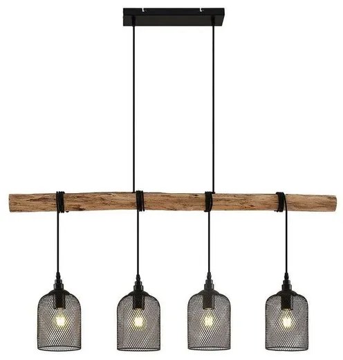 Elrond 4 Lampada a Sospensione Black/Wood - Lindby