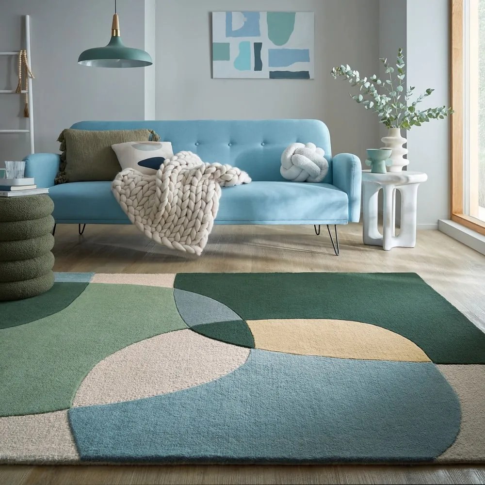 Tappeto verde in lana tessuto a mano 200x290 cm Glow Green &amp; Blue – Flair Rugs