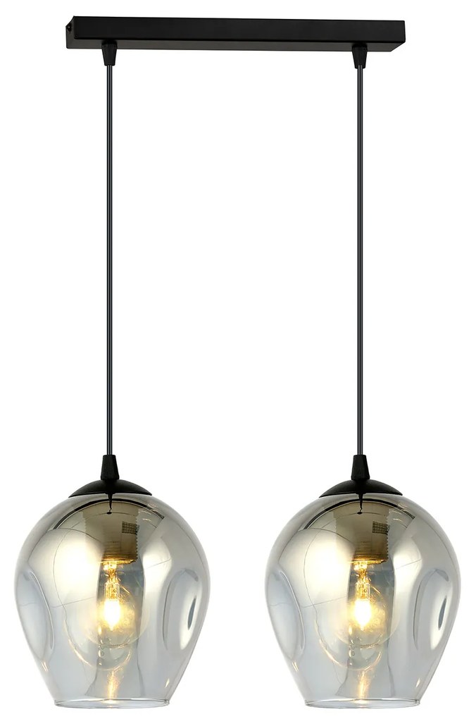Lampadario 2 Luci Fuxi In Acciaio Nero E Vetri Fumè