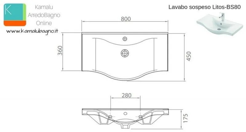 Kamalu - lavandino bagno sospeso 80cm ceramica litos-bs80
