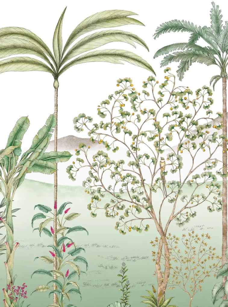 Isidore Leroy Carta da parati panoramica Jardin des Oiseaux Jade - Panel A