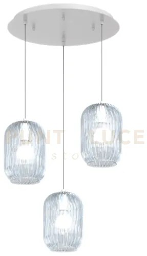 Sospensione bianco 3 luci tonda vetri blu 1181bi-s3 t-bl