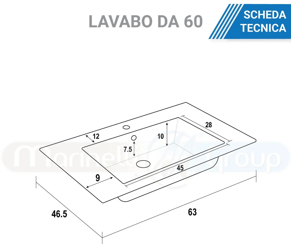 Mobile bagno BUMA60 Rovere scuro 8160 con lavabo e specchio