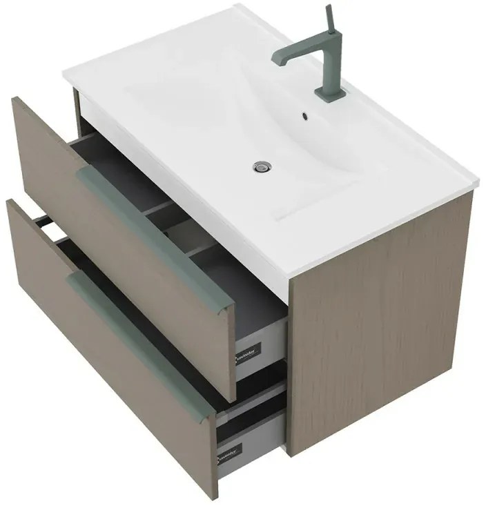Mobile bagno sospeso 80 fango con lavabo in ceramica e specchio a filo LED Victoria