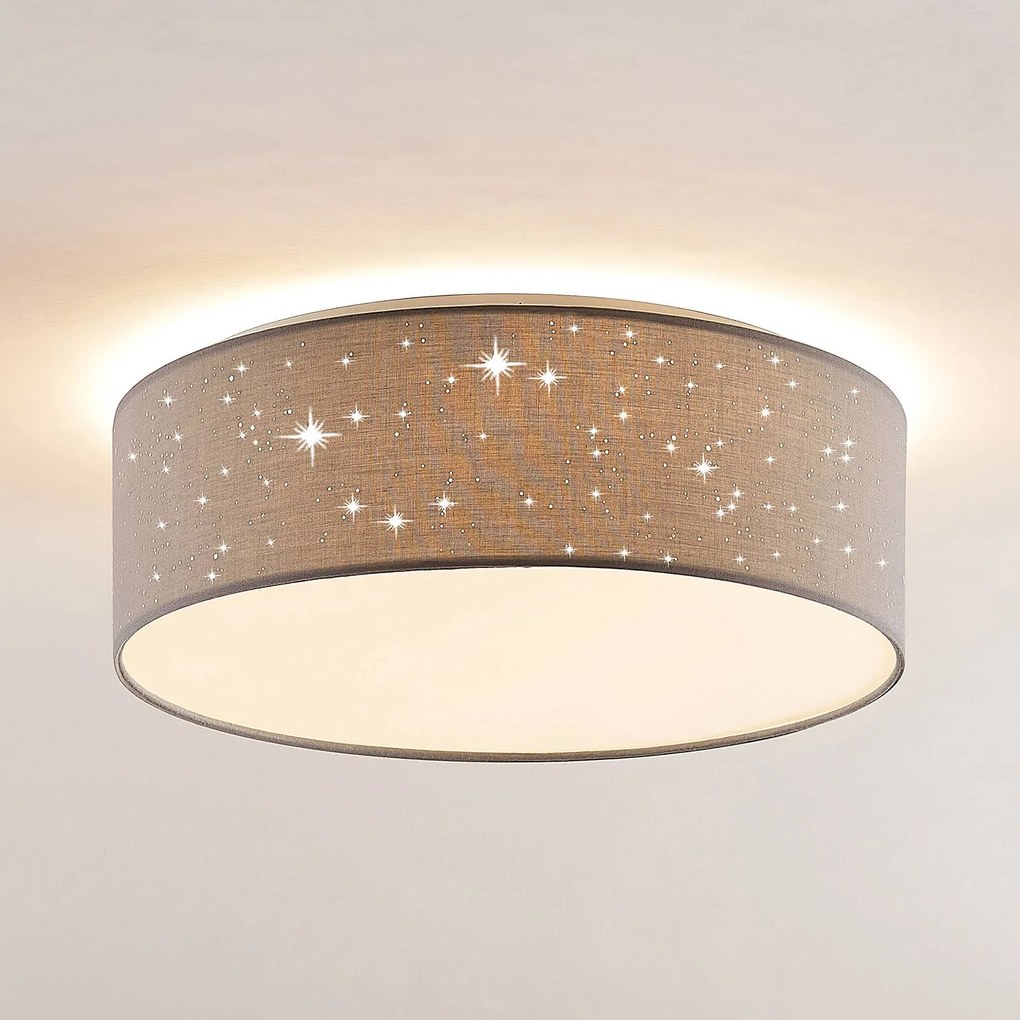 Plafoniera a LED Ellamina Lindby, Alluminio / Grigio / Zincato, Soggiorno / Sala da pranzo, Tessuto / Stoffa / Seta, Moderno, Plafoniera LED