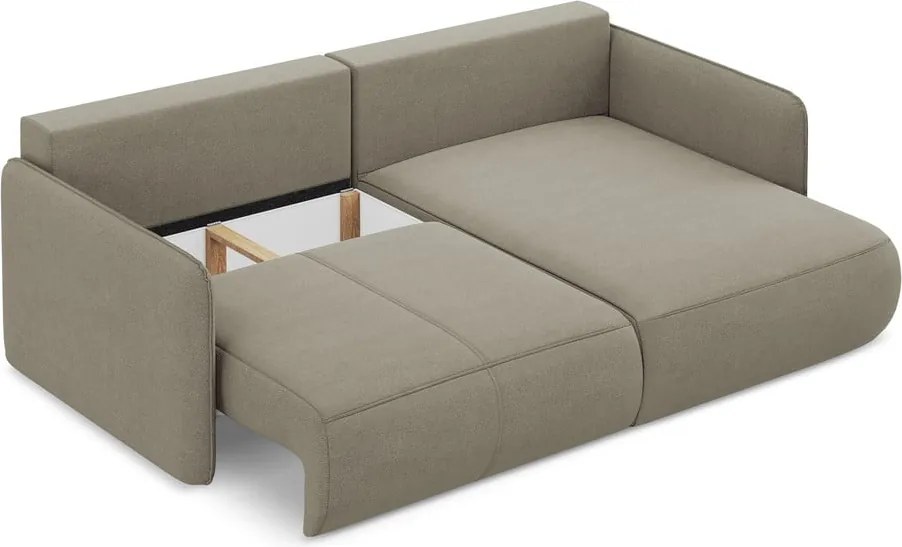 Divano angolare beige allungabile/con contenitore (con penisola a destra) Nanea – Makamii