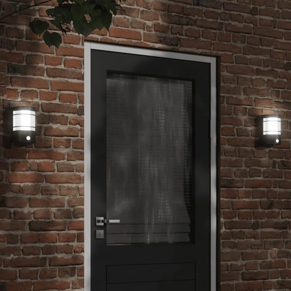 Applique Per Esterno Con Sensore 2 Pz Nere İn Acciaio Inox /