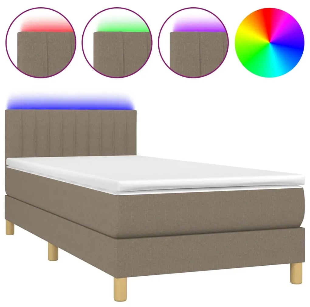 Letto a molle con materasso e led tortora 90x190 cm in tessuto