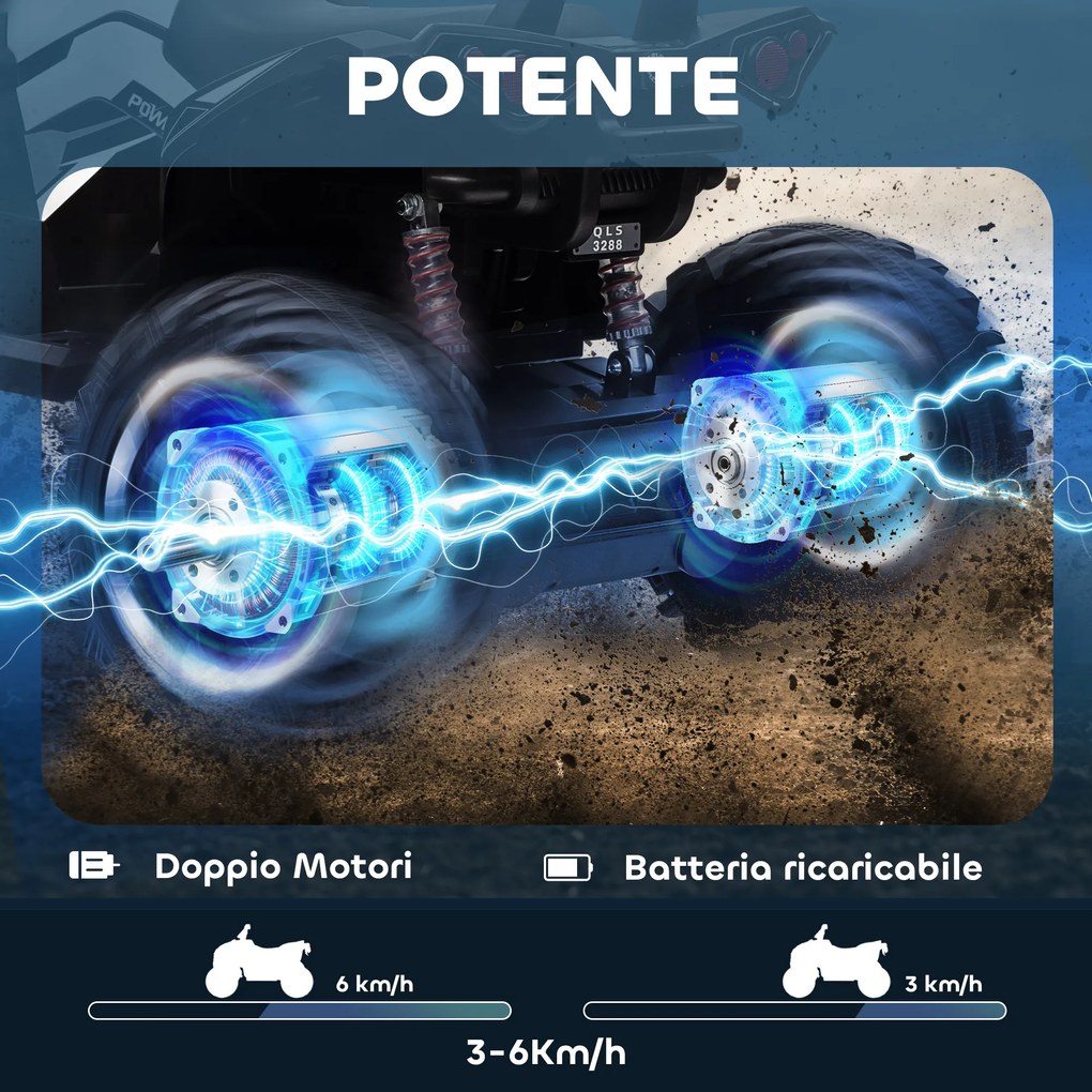 Quad Elettrico per Bambini 3-5 Anni 12V con Fari e Pedale Presa USB per Musica Bianco...