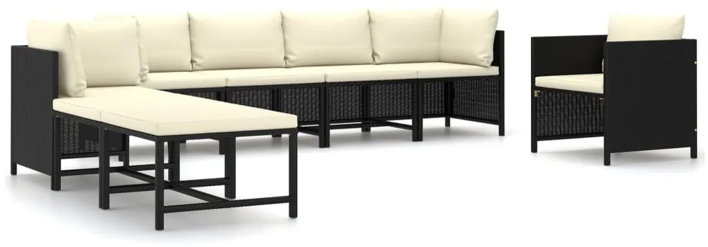 Set divani da giardino 8 pz con cuscini in polyrattan nero