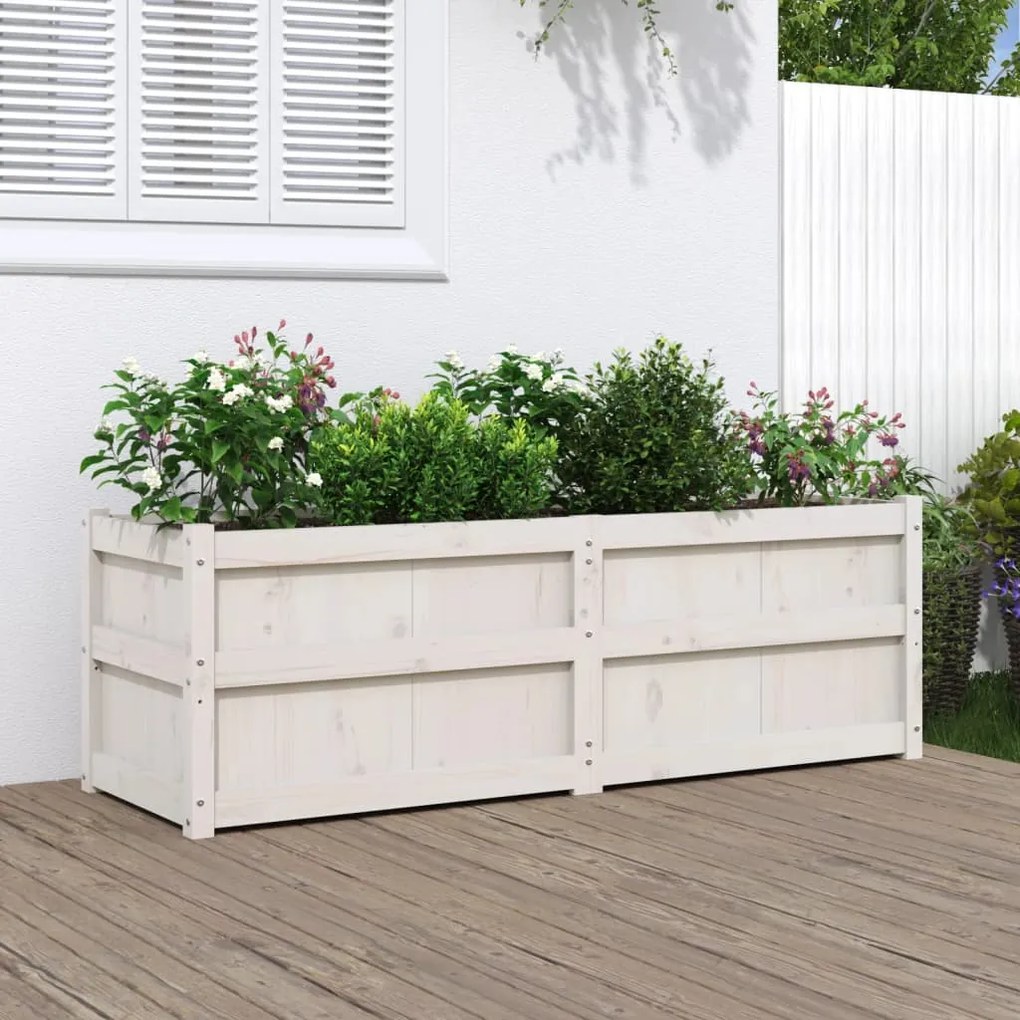 Fioriera Da Giardino Bianca 150x50x50 Cm Legno Massello Di Pino /