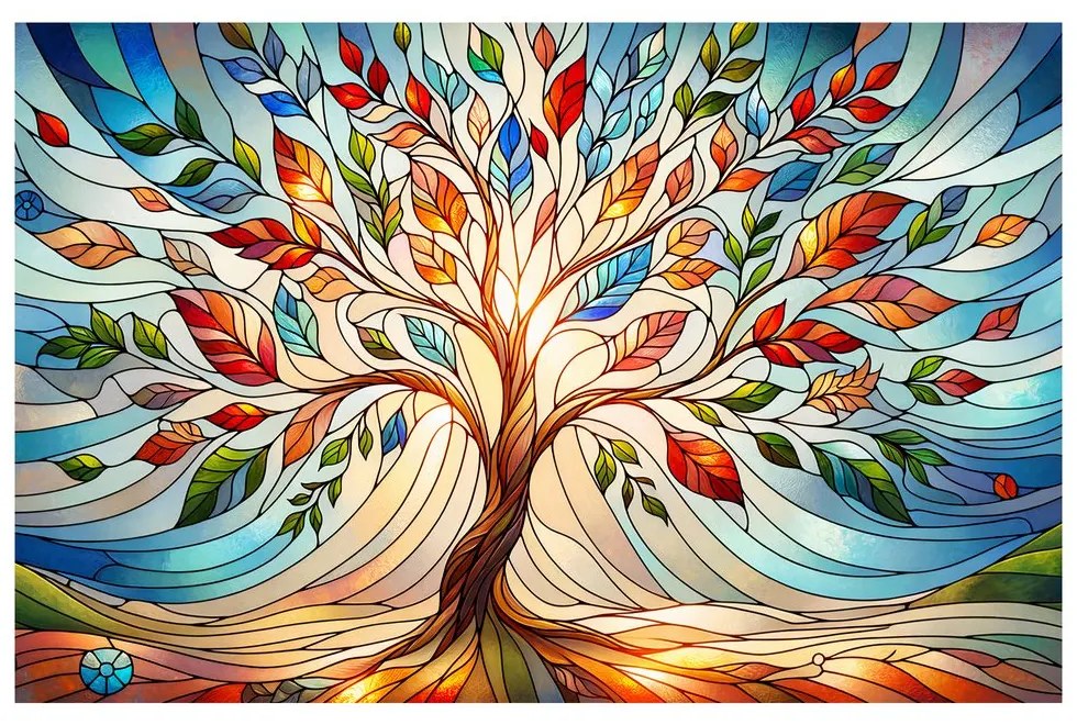 Quadro su tela – Albero della vita in vetrata colorata