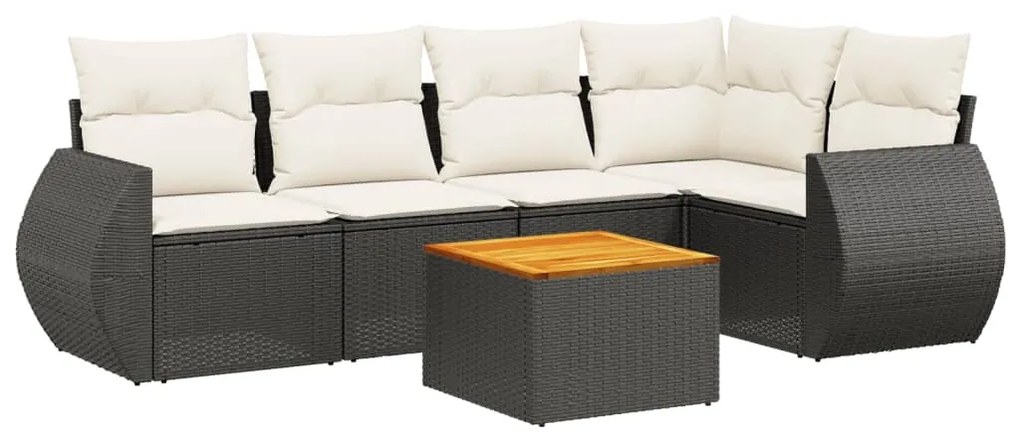 Set Divano da Giardino 6 pz con Cuscini Nero in Polyrattan