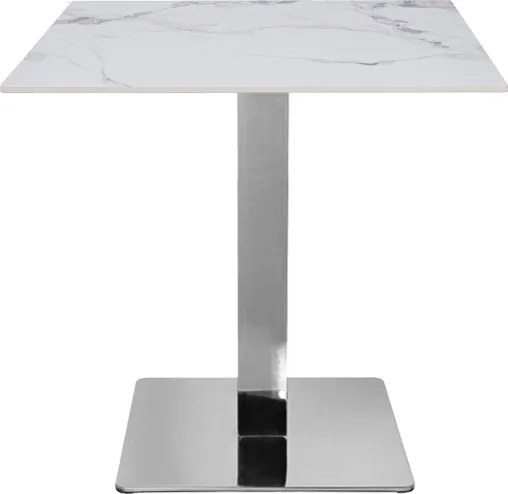 Tavolo ristorante bar top per esterno 80x80 cm effetto Marmo venato e base argento H 75