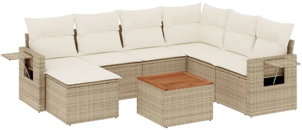 Set divano da giardino 8 pz con cuscini beige in polyrattan