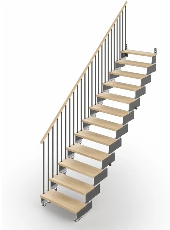 Scala a rampa dritto Gala IRIS, larghezza 94 cm, struttura in metallo grigio antracite, gradini in legno faggio