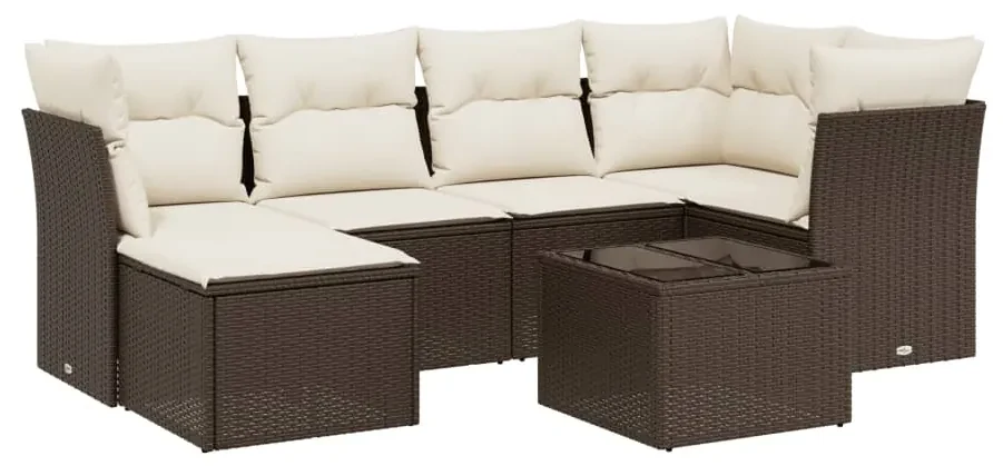 Set divani da giardino 7 pz con cuscini marrone in polyrattan