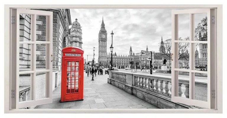 Stampa su tela Finestra Londra, bianco e nero 70 x 140 cm