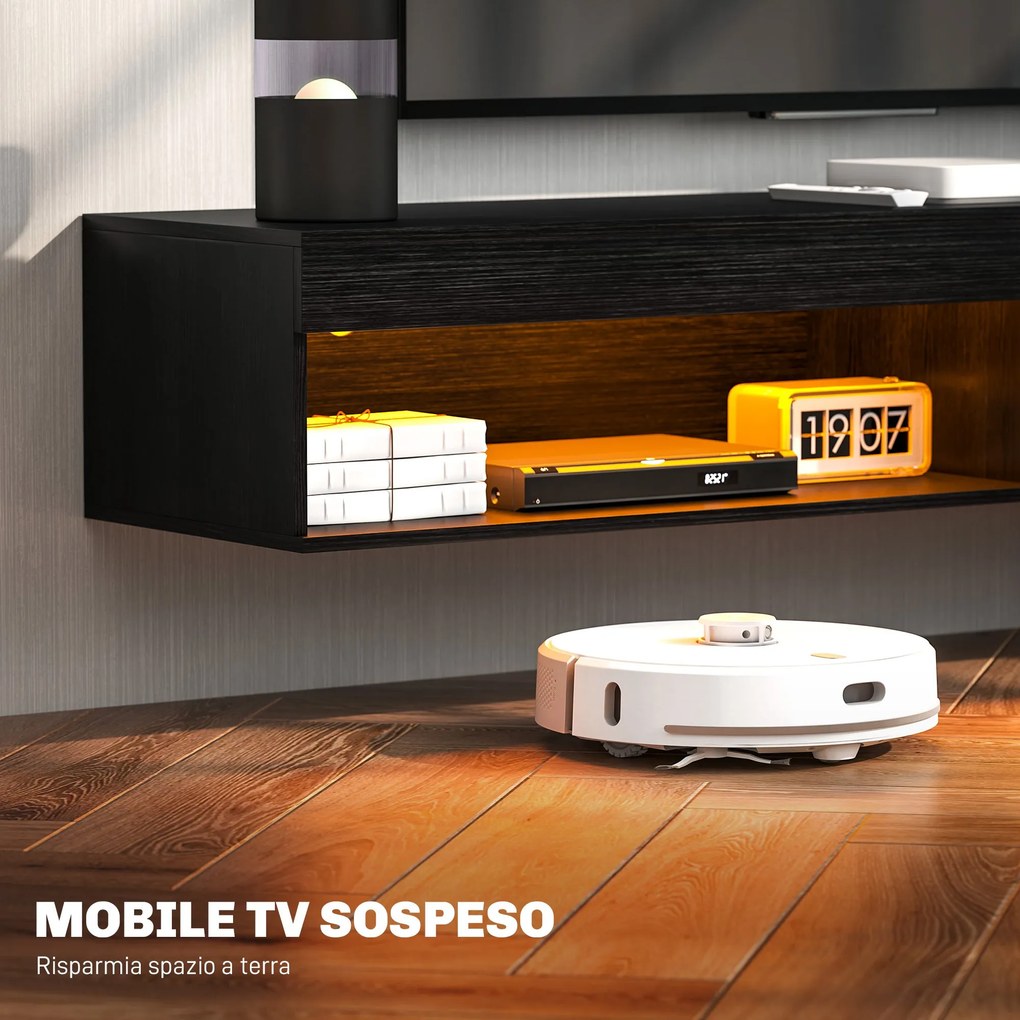 Mobile TV fino 75" Sospeso con Luci LED 16 Colori e Telecomando 180x40x30 cm Nero...