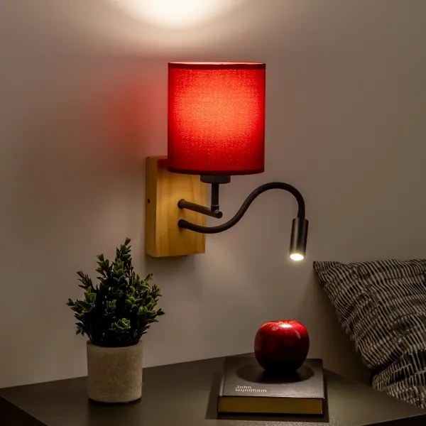 Brilagi-Applique a LED NUBILA WOOD 1xE27/25W/230V+LED/3W quercia/Pompeiana rosso