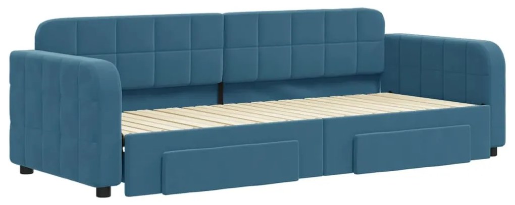 Divano letto estraibile con cassetti blu 80x200 cm in velluto