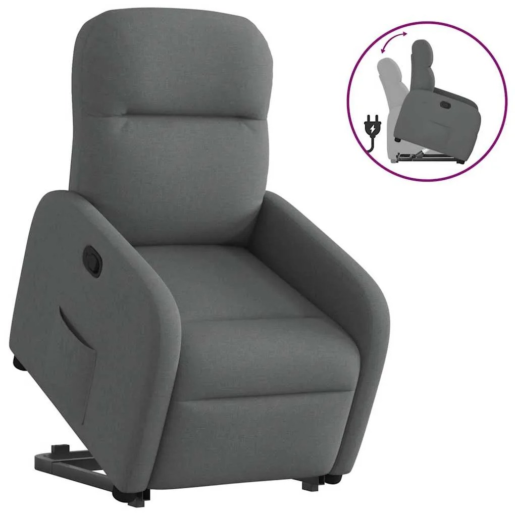 Poltrona Alzapersona Reclinabile Grigio Scuro İn Tessuto /