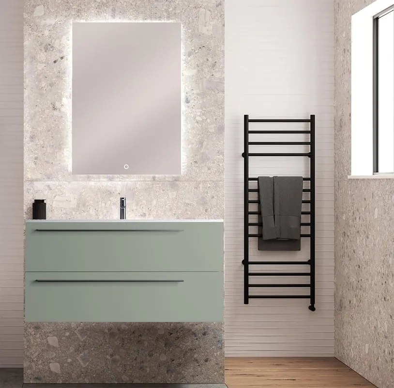 Mobile bagno sospeso con lavabo L 100 x H 55 x P 45 cm muschio 2 cassetti per vasca centrale Mia