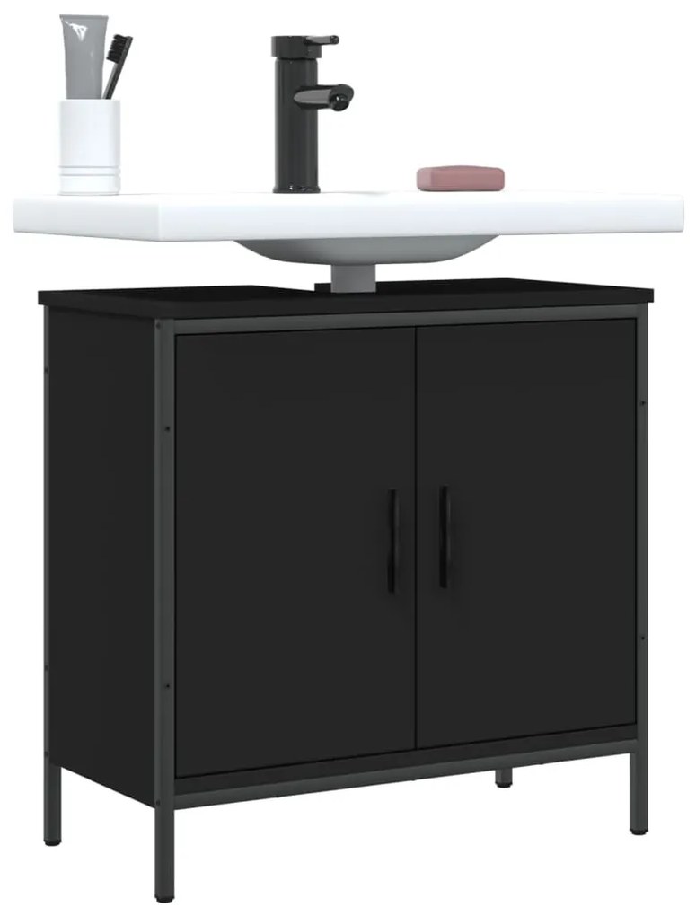 Mobile Lavabo Bagno Nero 60x30x60 Cm İn Legno Multistrato /
