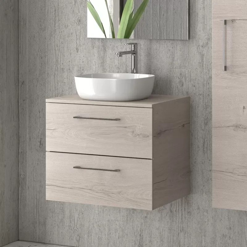 Mobiletto bagno 60 cm con due cassetti e piano per lavabo appoggio EL-60P - KAMALU