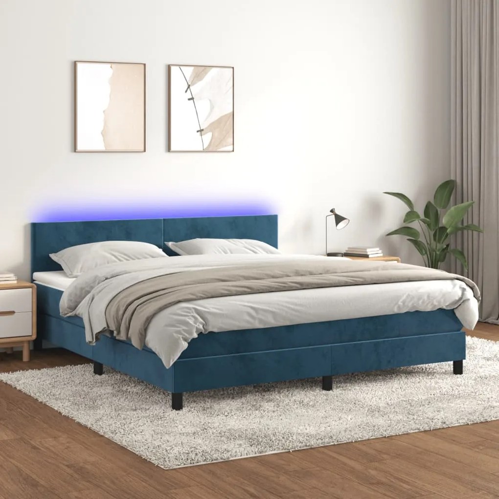 Letto A Molle Con Materasso E Led Blu Scuro 160x200 Cm /