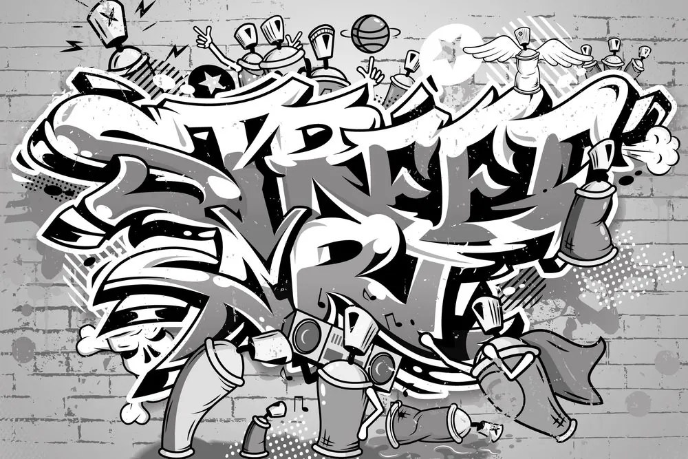 Carta da parati – Scritta Street Art grigia con spray