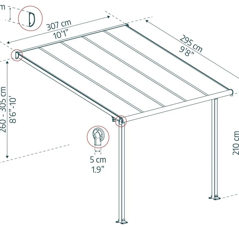 Pergola Olympia in alluminio struttura grigio scuro L 300 x P 295 x H 305 cm