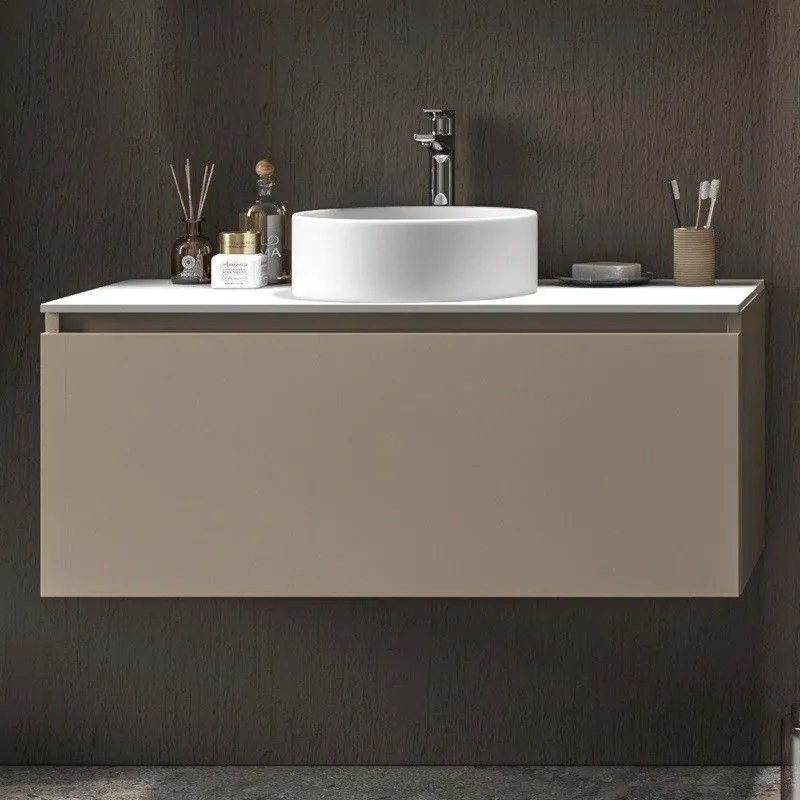 Kamalu - mobile bagno 100 cm sospeso con piano da appoggio in solid surface bianco sp-100c