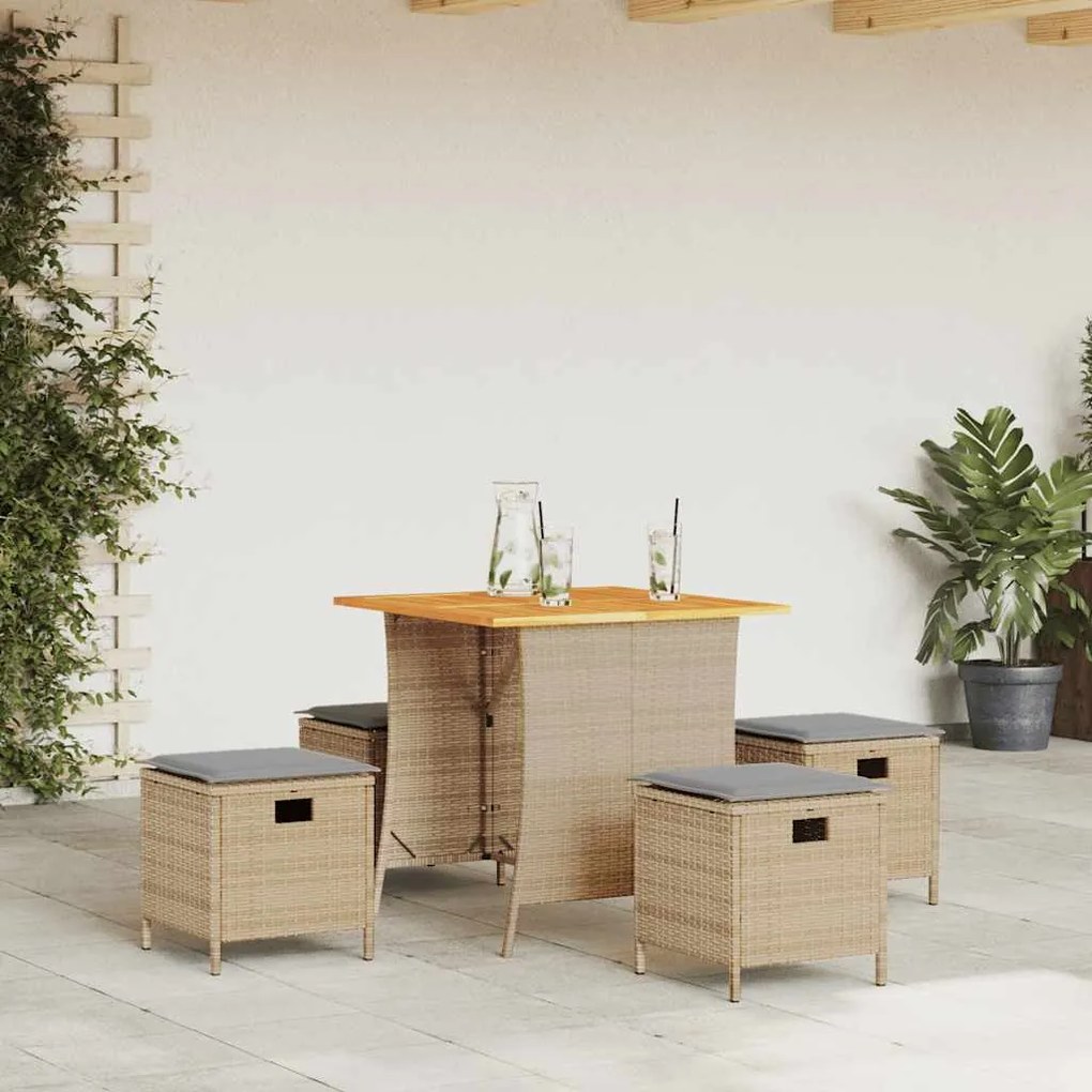 Set Da Pranzo Da Giardino 5 Pz Con Cuscini Beige İn Polyrattan /