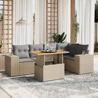 Set Divano da Giardino 6 pz con Cuscini Beige in Polyrattan 3272627