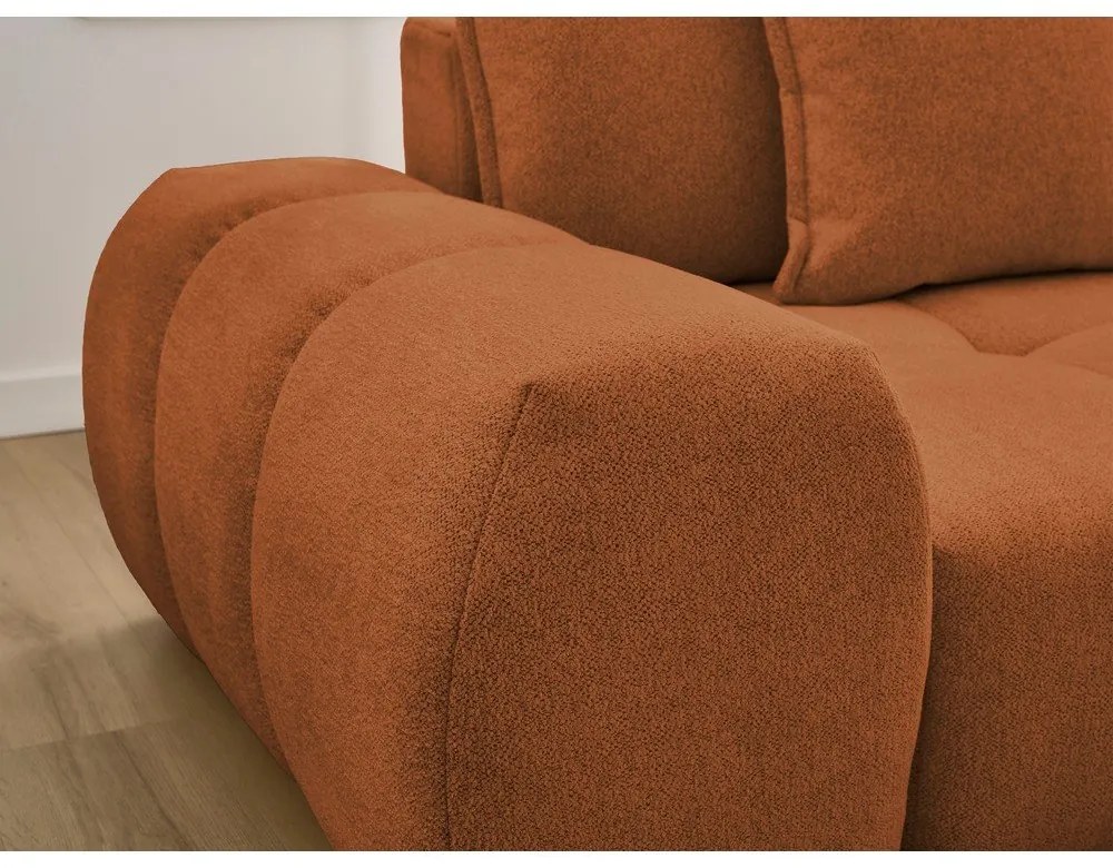 Divano angolare color terracotta allungabile e con contenitore (penisola a destra/chaise lounge) con rivestimento in ciniglia Everest – Bobochic Paris
