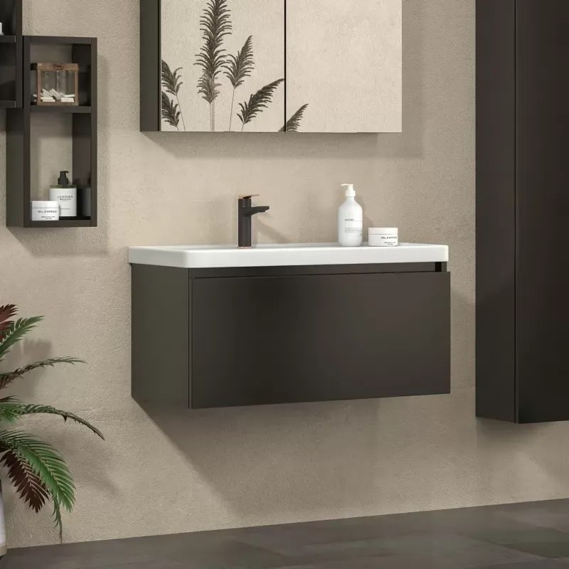 Mobile bagno sospeso 80cm cassetto e lavabo integrato SP-80 - KAMALU