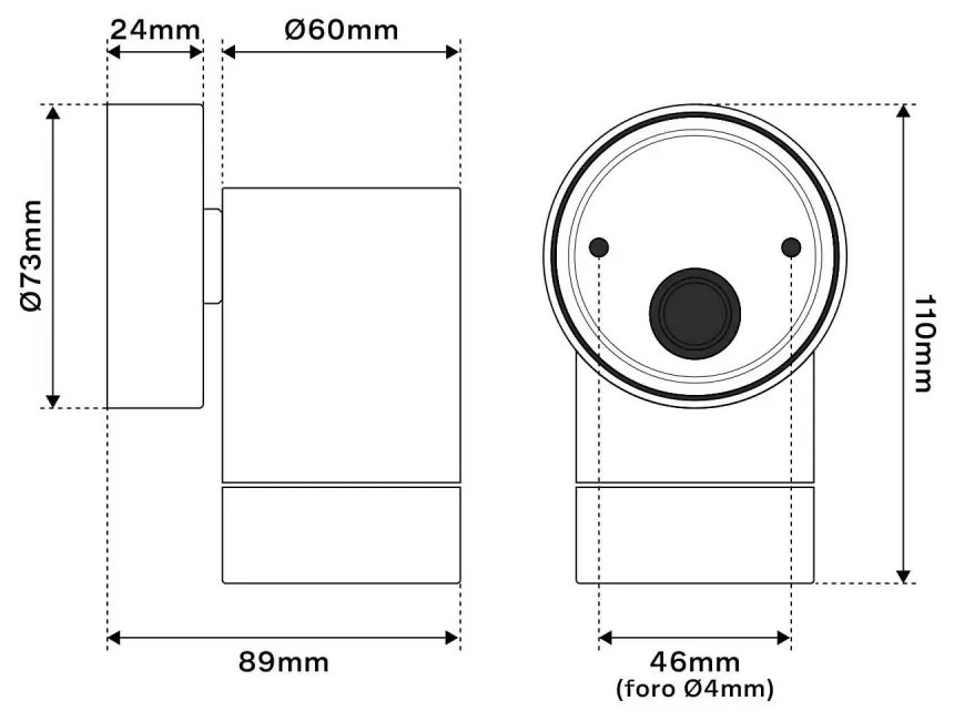 Applique Cilindrica Monodirezionale, IP65, GU10, Bianca Colore Bianco