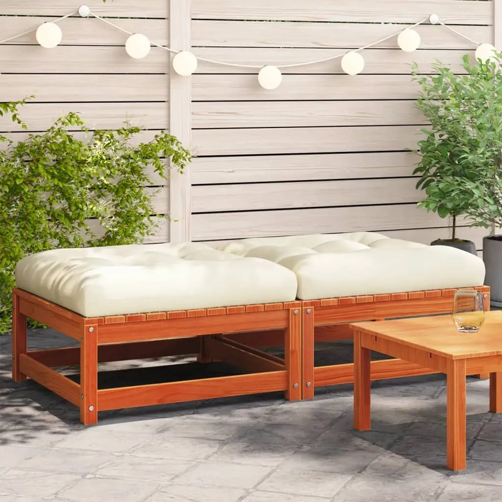 Poggiapiedi Giardino Con Cuscini 2pz Marrone Cera Massello Pino /