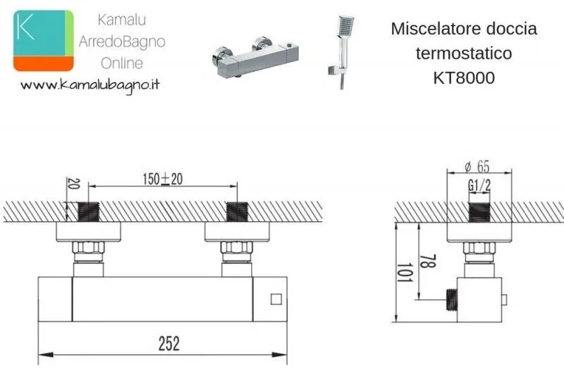 Kamalu - miscelatore doccia termostatico con doccetta modello kt8000