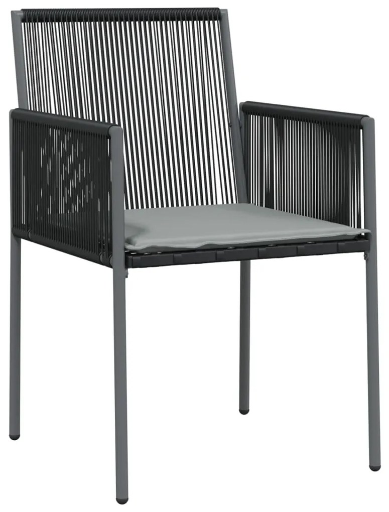 Set pranzo giardino 7 pz con cuscini polyrattan e acciaio nero