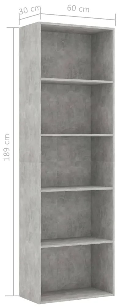 Libreria 5 Ripiani Grigio Cemento 60x30x1789 Legno Multistrato