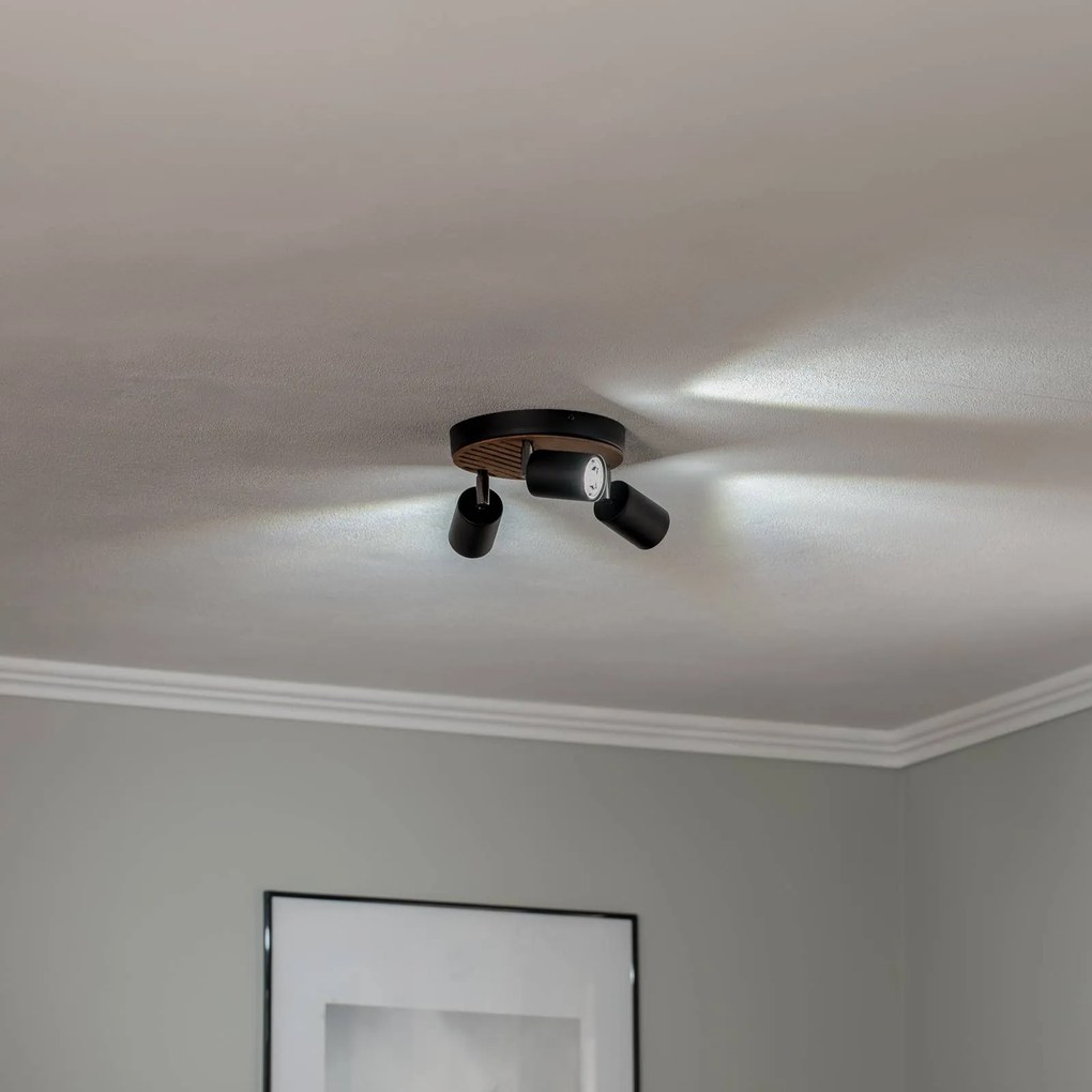 Envostar Tino Faretto da soffitto a 3 luci rotondo nero/legno
