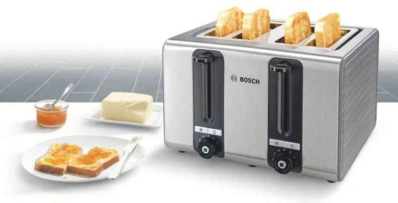 Bosch - Haushalt TAT7S45 Tostapane 4 bruciatori, Funzione toast Grigio, Nero