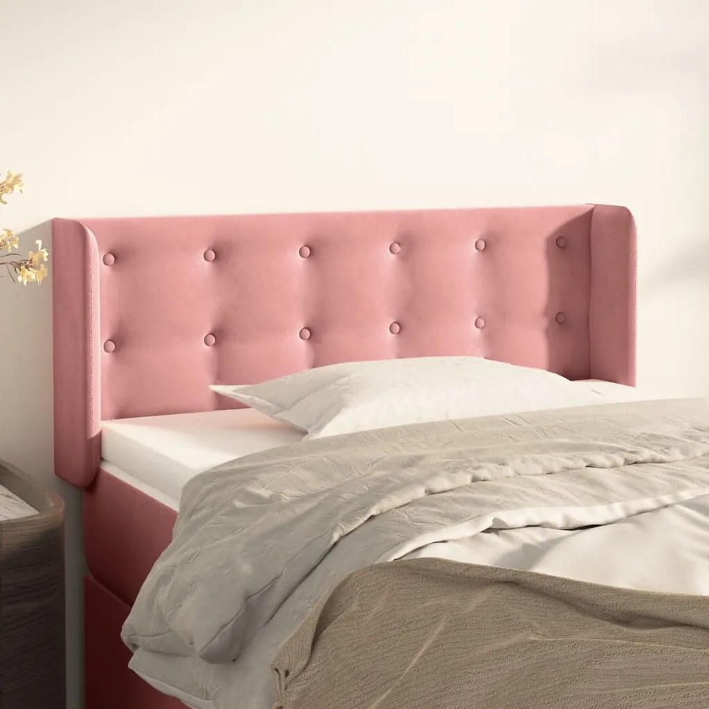 Testiera Ad Orecchio Rosa 83x16x78/88 Cm İn Velluto /